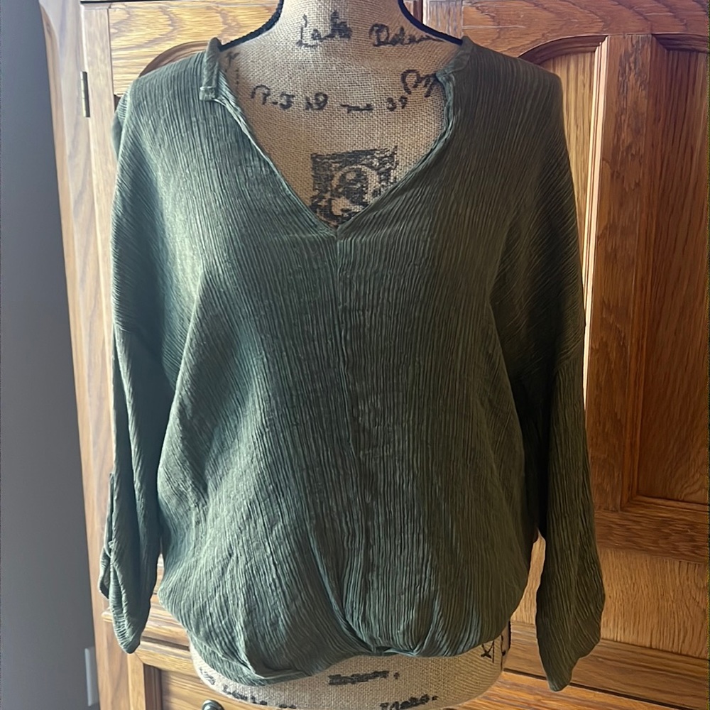 Millibon olive green crepe blouse in size medium